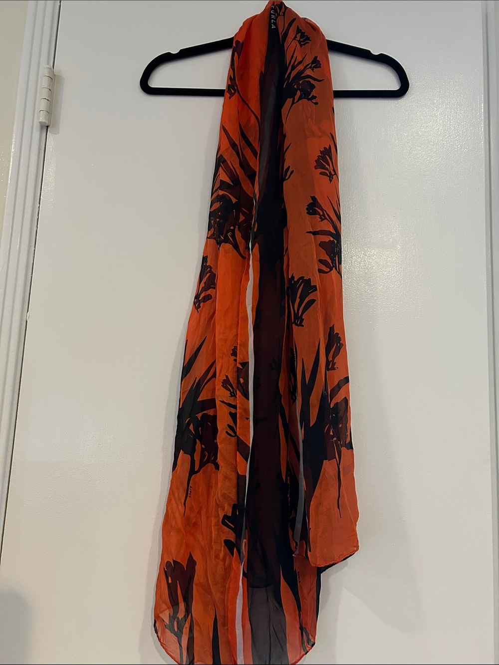 Furla Orange and Black Botanical Scarf